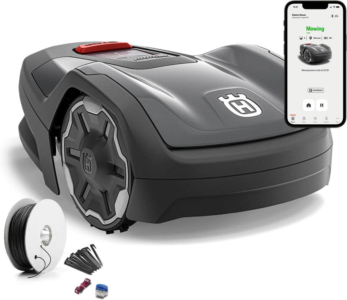 Kosiarki automatyczne, Husqvarna, 400 m, Szary, składana konstrukcja, Bluetooth, Wi-Fi, timer
