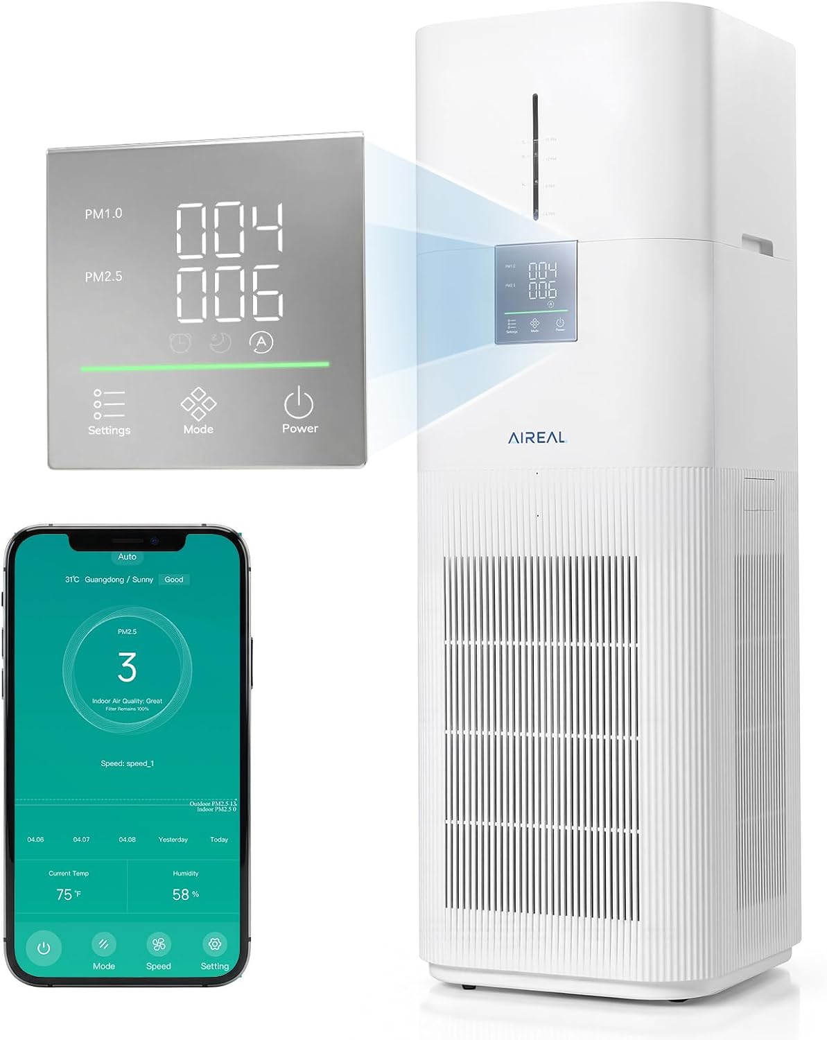 Oczyszczacz powietrza, PM1.0, AIREAL, 7 l, 325 m, Biały