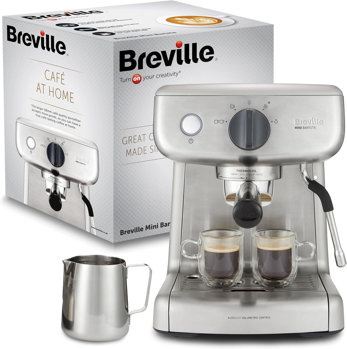 Breville, Ekspres do kawy, VCF125X, 58 mm, 350 ml, 15 bar, Czarny / Srebrny