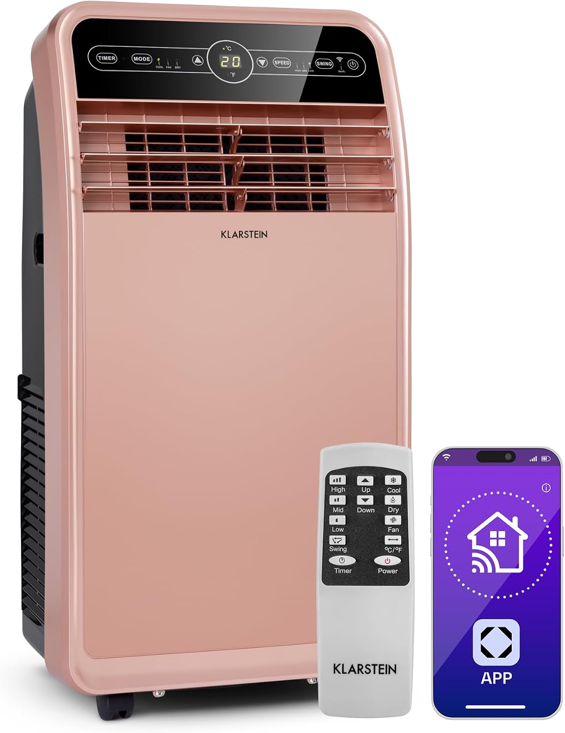 Klarstein, Klimatyzator, 3 W, 360 m, 12000 BTU, Różowe Złoto, Wi-Fi, pilot zdalnego sterowania, 3 w 1