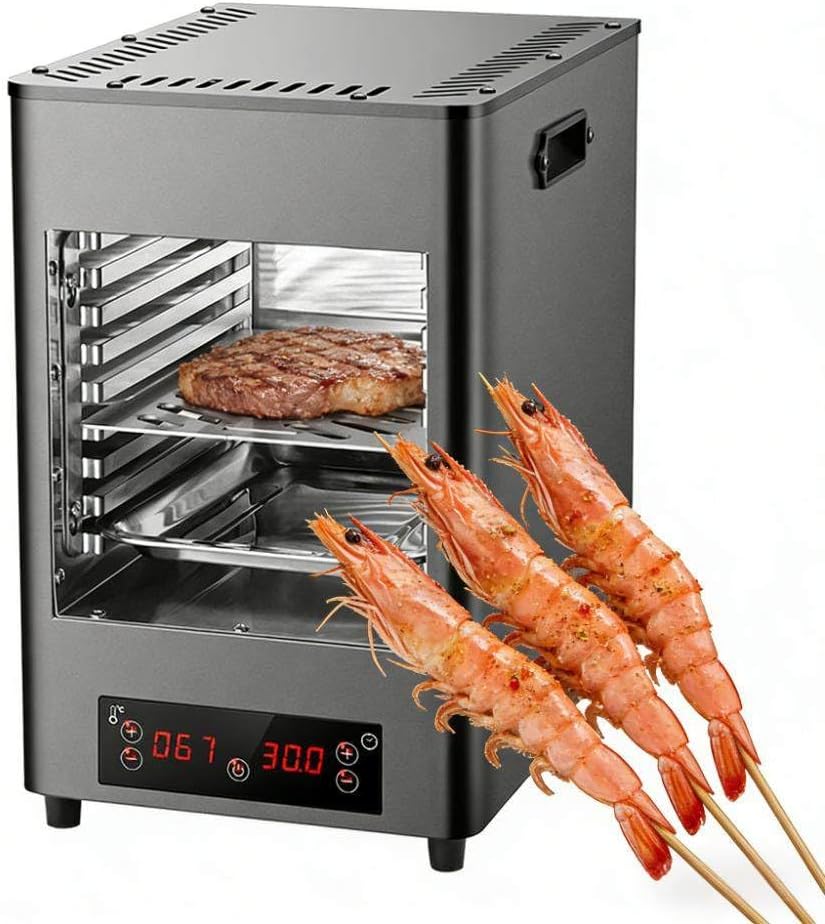 KRYANFEN, Grille, 220 V, 25,5 x 33,0 x 40,5 cm, 1700 W, Czarny, stal nierdzewna, timer, funkcja grilla, automatyczne wyłączanie